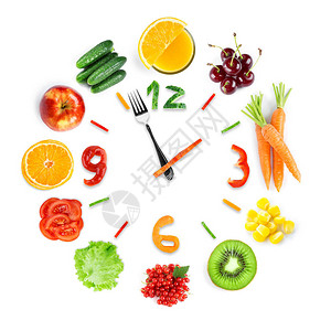 食品钟用新鲜水果和蔬菜健康食品图片