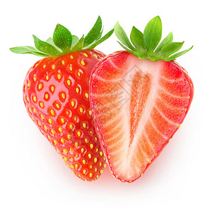 一片半草莓水果以白色背景与剪切路径隔背景图片
