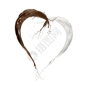挤奶和巧克力波喷洒心脏形状图片