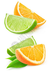 两块橙子和石灰水果图片