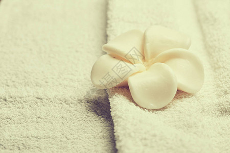 白色纯毛巾上的花朵背景图片