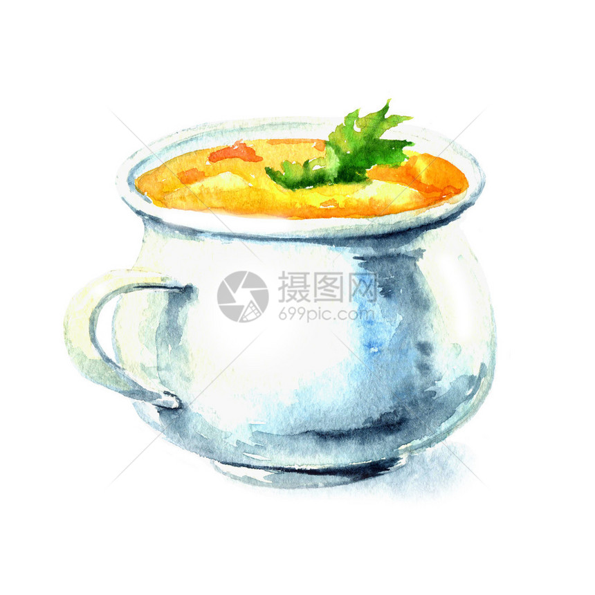 手绘汤水彩晚餐插图图片