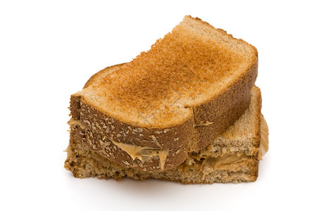 两片全麦面包孤立在白色背景上花生酱三明治图片