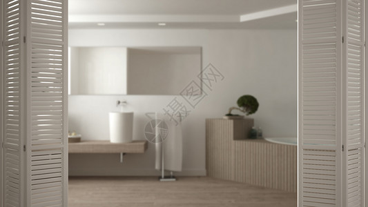 现代木制洗手间白色室内设计建筑设计师概念模糊背景的白图片