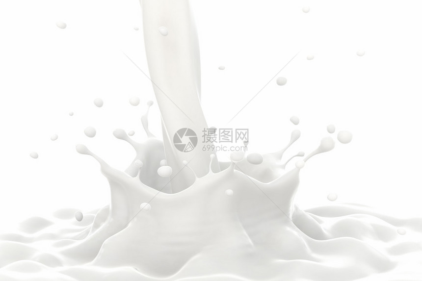 牛奶喷射和滴落在白色背景上隔离图片