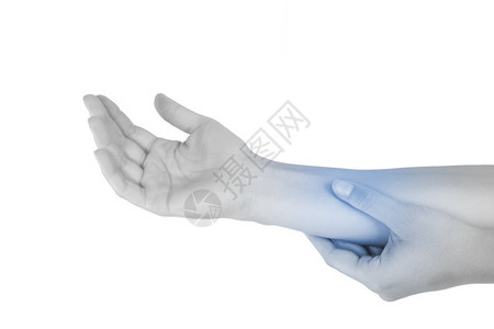 老鼠肘重复应激损伤前臂肌肉紧张女触摸前臂的手在白色图片