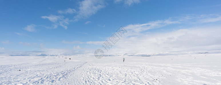 白昼深雪覆盖地貌和蓝天空图片