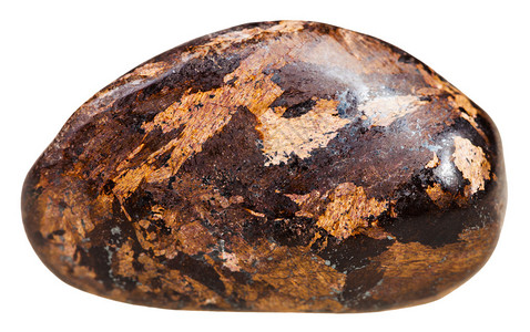 天然矿物石白底孤立的布朗兹特宝石块碎片BronziteJeme图片