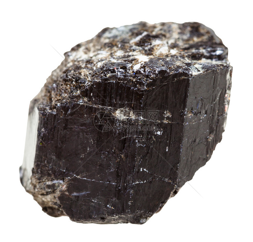 天然矿物石白底孤立的Schorl黑色托马林图片