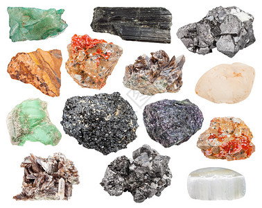 一组不同的矿物晶体石头和宝石图片