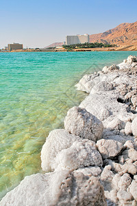 死海岸和旅游度假胜地的盐层垂直图象以色列背景为导向图片