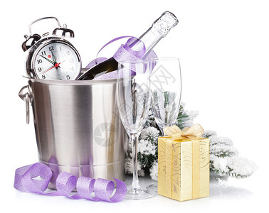 圣诞香槟桶里装闹钟和礼物盒里的闹图片