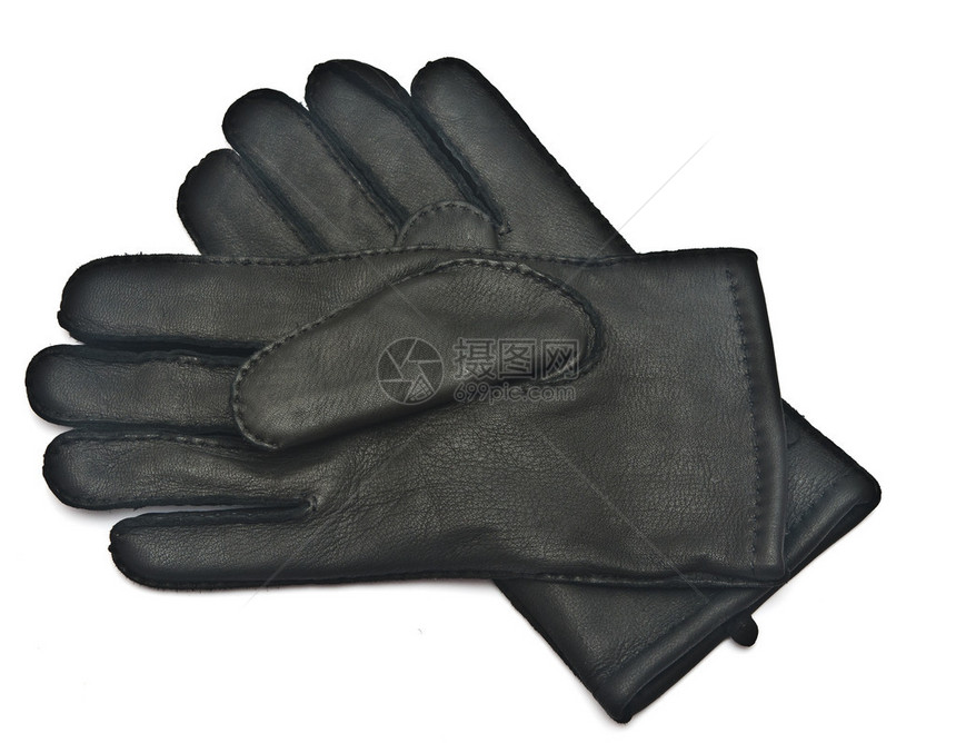 男黑皮手套的对称白底隔离图片
