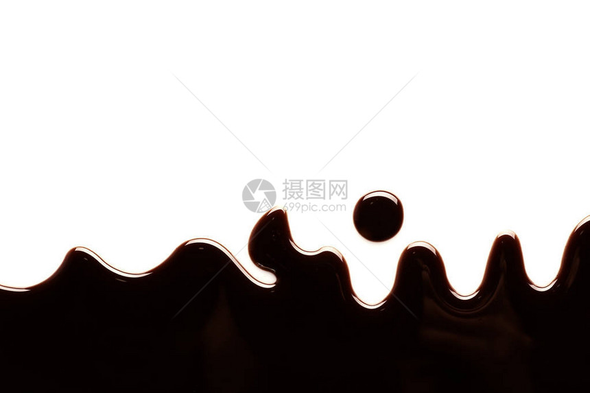 白色背景上的巧克力糖浆图片