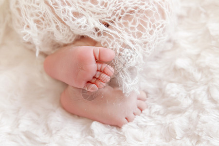 幼小的新生脚跟趾自然光天化日之下白色背景图片
