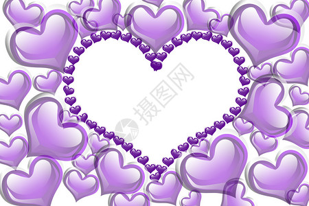 紫心具有在白色背景上隔离的心形的复制空图片