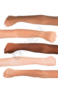 儿童手与不同颜色和种族的肤色与种族图片