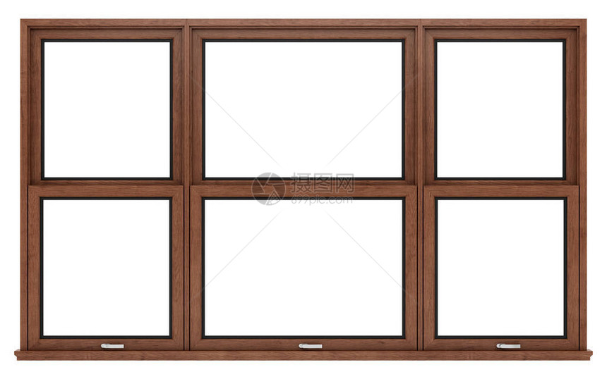 白色背景上孤立的棕色木窗图片