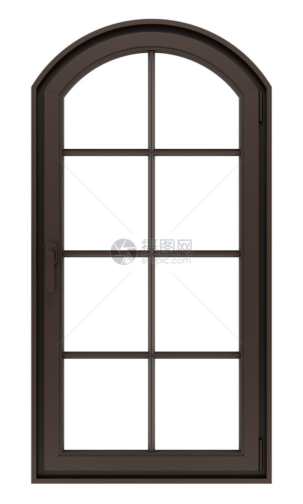 孤立在白色背景上的棕色木窗图片