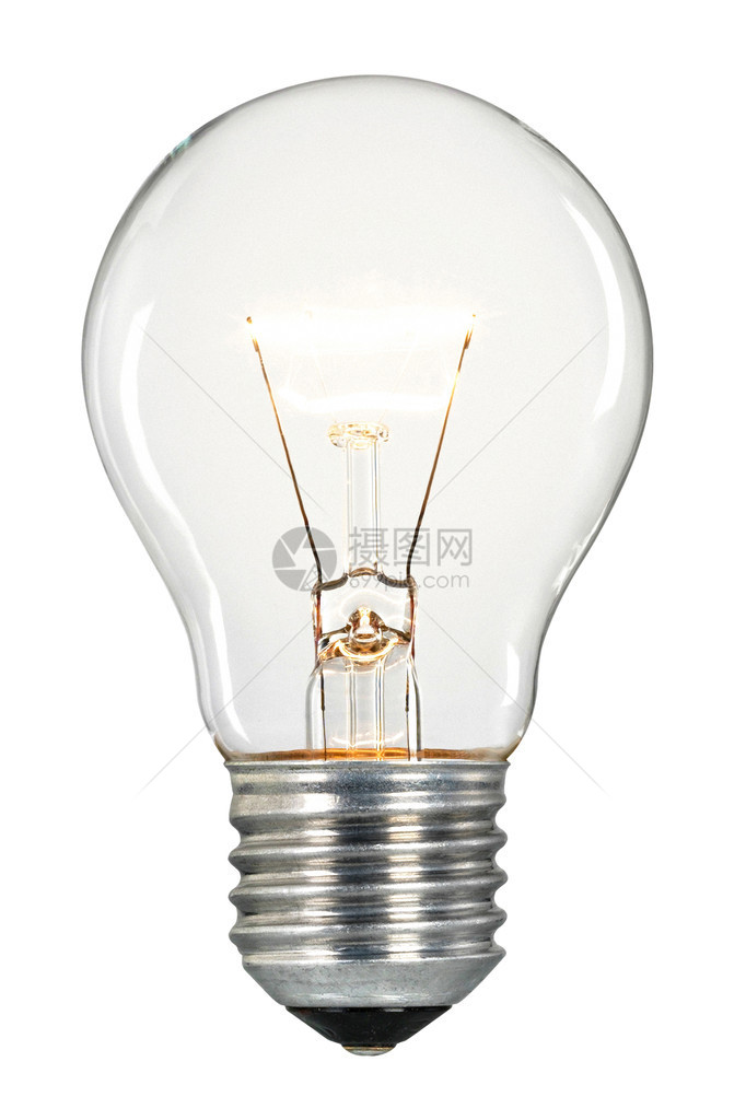 单发光玻璃灯泡有螺丝装配置孤立图片