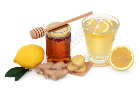 以白底姜汁柠檬和蜂蜜的解冻剂来治高清图片
