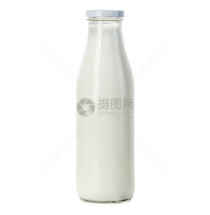 孤立在白色背景上的一瓶牛奶图片
