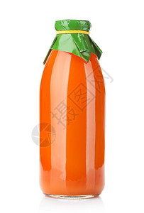 胡萝卜汁瓶在白色背景上孤立图片