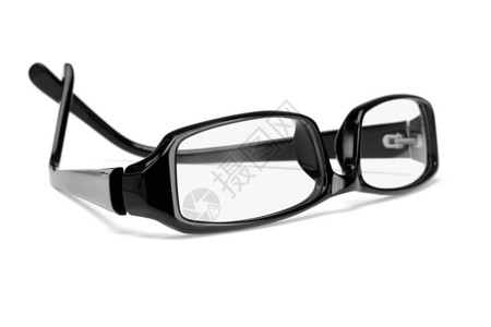 白色背景上的时尚黑色塑料框架眼镜图片