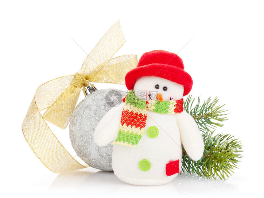 圣诞装饰品和雪人玩具孤图片