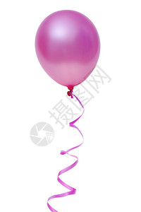 粉色气球白色背景上隔着丝带的粉色气球图片
