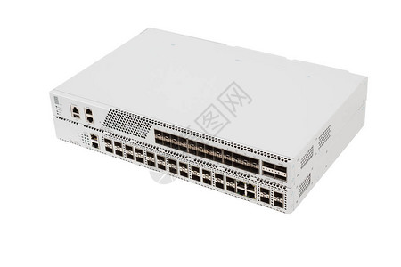 用SFP模块槽和UTP5类连接器RJ45在白色背景上隔离的电光导千ab图片