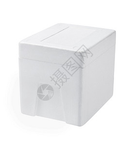 白色背景上的封闭聚苯乙烯泡沫塑料盒背景图片