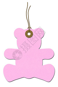 粉红泰迪熊礼物标签在白色的婴儿图片