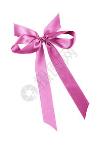 粉红色带弓的丝带在白背景图片