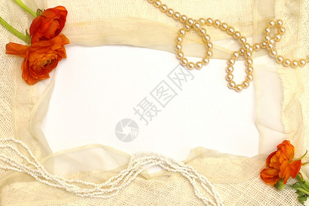 从橙色花朵珍珠和白色背景的鲜蕾带图片