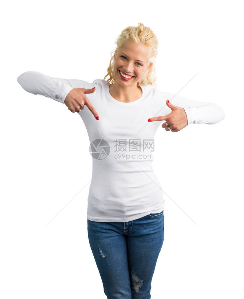 穿白色长袖衬衫的女人用双手图片