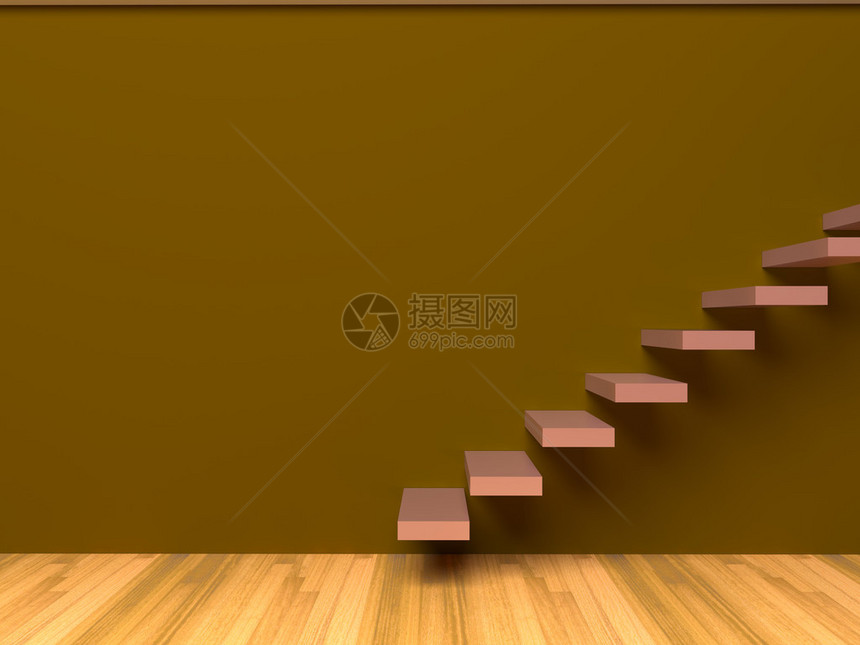 带楼梯的空色棕房间图片