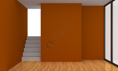 带楼梯的橙色客厅图片