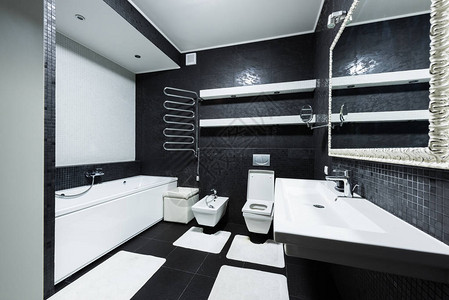 白色和黑色的现代浴室景观图片