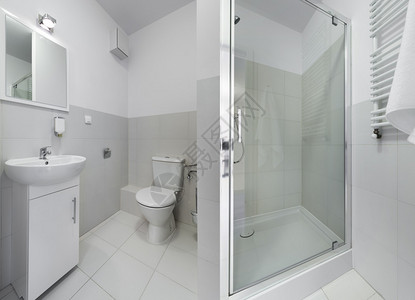 扫描型小和紧凑式浴室的全景Scensandinavi图片