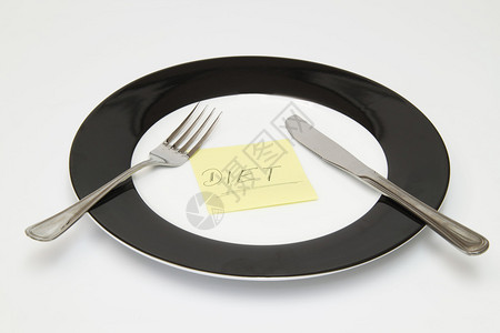 带叉子和刀子的盘子上面有信息饮食图片