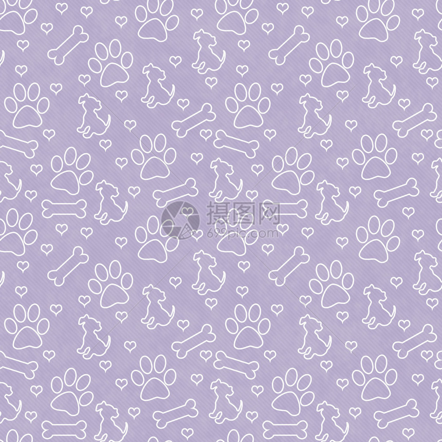 紫色和白色狗爪小狗骨和心砖印刷品图片