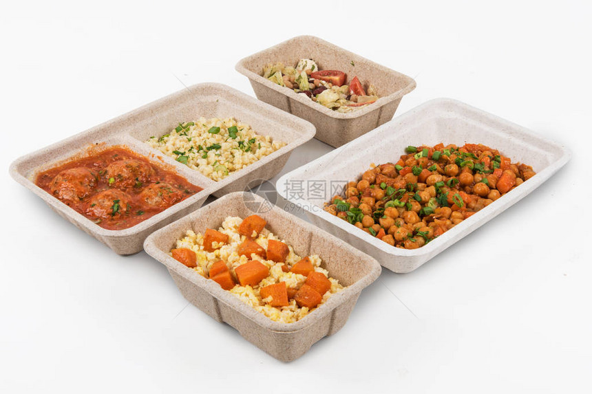为健身营养或饮食提供健康食品白色背景纸盒图片