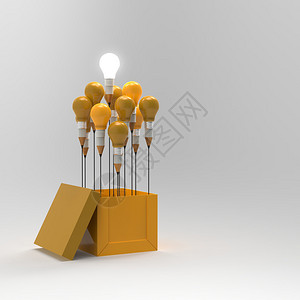 在盒子外绘制创意铅笔和灯泡概念作为创意图片