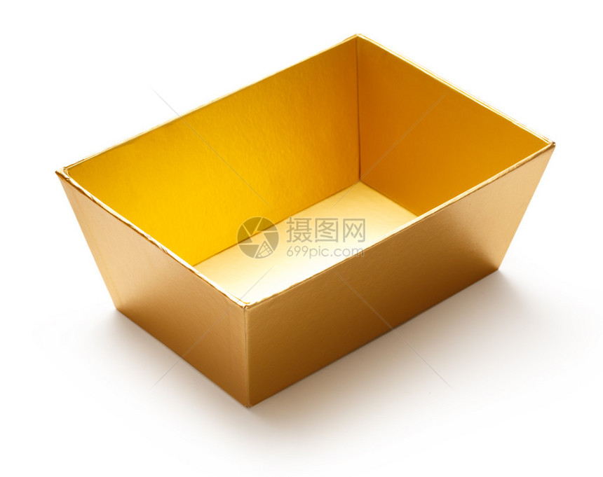白色背景上的空金色盒子图片