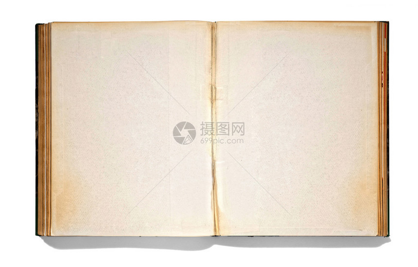 以旧黄色空白页面的硬封面打开老书本图片