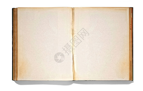 以旧黄色空白页面的硬封面打开老书本图片
