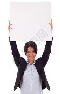 商业妇女站立并持有白空广背景图片