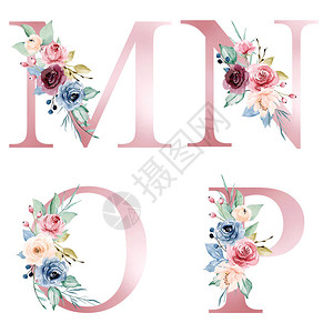 花朵创意艺术设计单字首母缩写M插画