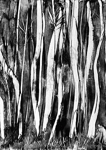 黑色和白色的幽灵树蜡画背景图片